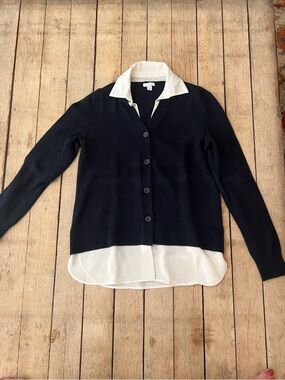 Mixed Media - Navy & Ivory, Layered Knit Cardigan